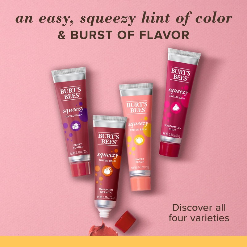 Burts Bees, Squeezy Tinted Lip Balm - Watermelon Rush, 0.43