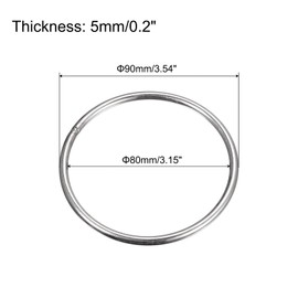 sourcing map Stainless Steel 304 O Rings, Pack of 4 90 mm (3.54 Inches) Outer Diameter 5 mm Thickness, Multi-Purpose Metal Welded O Rings Round Rings
