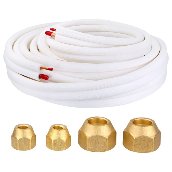 Flngr 50 Ft.Air Conditioning Copper Pipe Extension, 1/4" 1/2" 3/8" PE Thickened for Mini Split AC and Heating Equipment Insulation Coil HVAC Refrigerant with Nuts