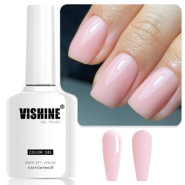 Vishine Semi-Permanent Gel Nail Polish Transparent Milky Pink Light Natural Nail Polish Milky Pink Transparent Crystal Jelly Soak-Off UV LED Gel 16ml E023