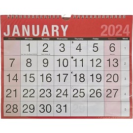 2024 Easy View Monthly Planner A4 Wall Hanging Calendar Spiral Bound With A Hook To Hang On The Wall with important UK dates marked on them For Family Plans, School, Office