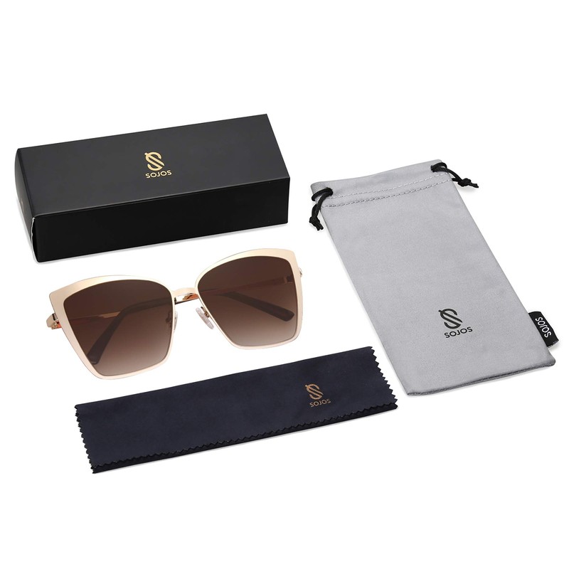 SOJOS Cateye Sunglasses for Women Fashion Mirrored Lens Metal Frame
