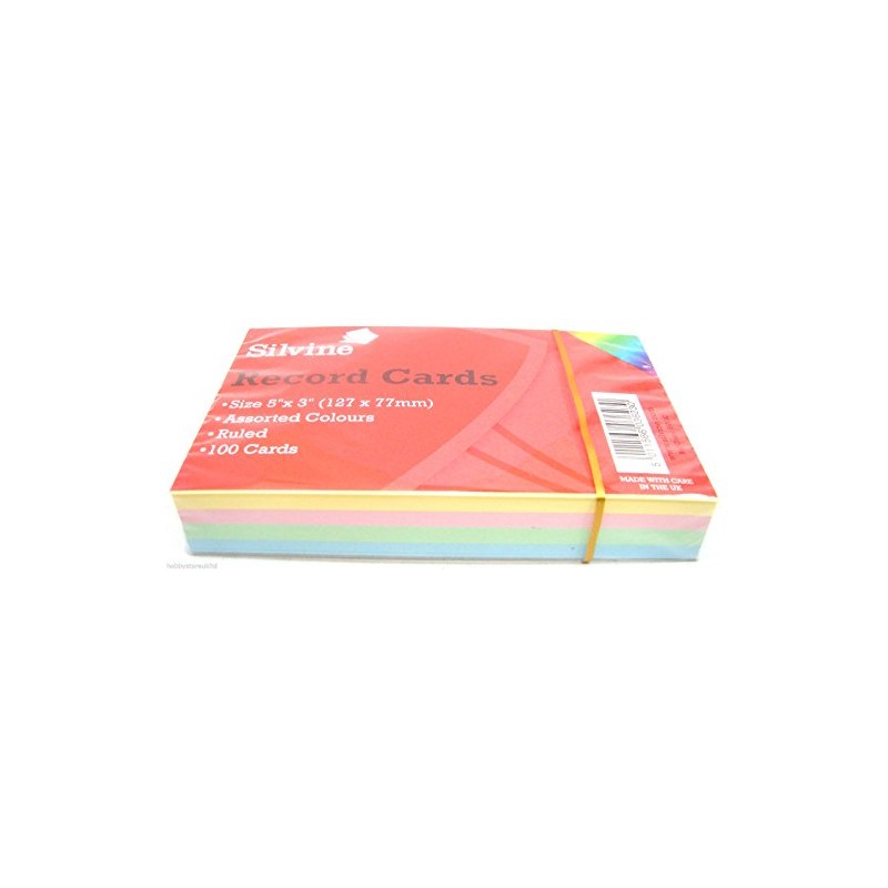 Silvine Coloured Record Cards 5" x 3" Ruled Flash Cards