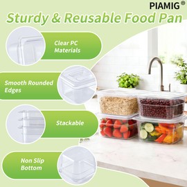 PIAMIG 1/6 Size 4" Deep Plastic Food Pans with lids,Clear Polycarbonate Commercial Food Storage Containers, Dishwasher Safe,Stackable & Reusable for Kitchen,Restaurant,Buffets and Salad Bar (4 Pack)