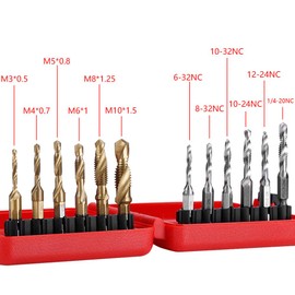12pcs Brocas roscadas de titanio recubiertas de titanio con rosca de titanio y brocas roscadas de 1/4 "Herramienta de corte de roscas Caña hexagonal adecuada para M3-M10