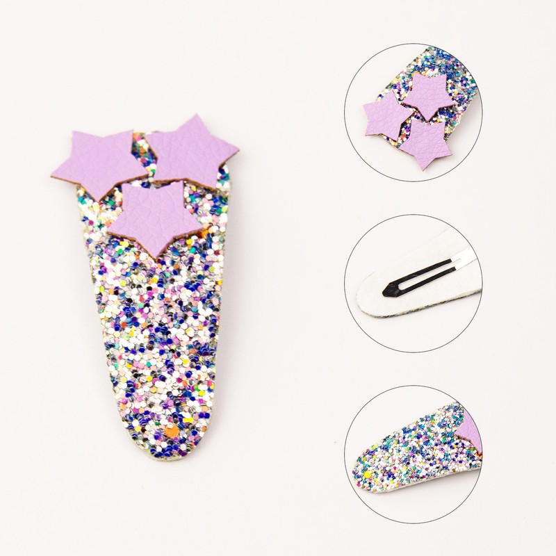 JCLIFE Handmade Glitter Star Snap Hair Clips for Girls Set