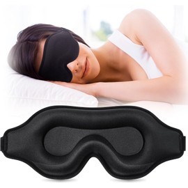 Máscara de dormir para hombres y mujeres, máscara de ojos contorneada 3D mejorada con los ojos vendados, bloquea la luz, máscara de ojos con correa ajustable, transpirable y suave para dormir, yoga, viajes (negro)