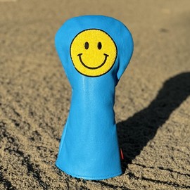 Funny Happy Smile Emoji Driver Headcovers - Smiley Face Club Covers for Golf Clubs, with Rubber Magnet for Secure Positioning and Quick Access, Magnetic Golf Accessories, Madson Golf (Light Blue)