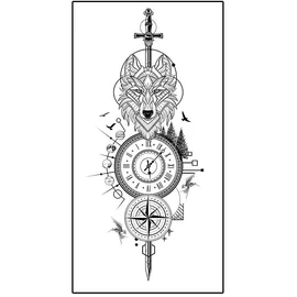2 Sheets Temporary Lion Tattoo Wolf Tattoo Compass Tattoo Eagle Tattoo Sword Tattoo T217 223
