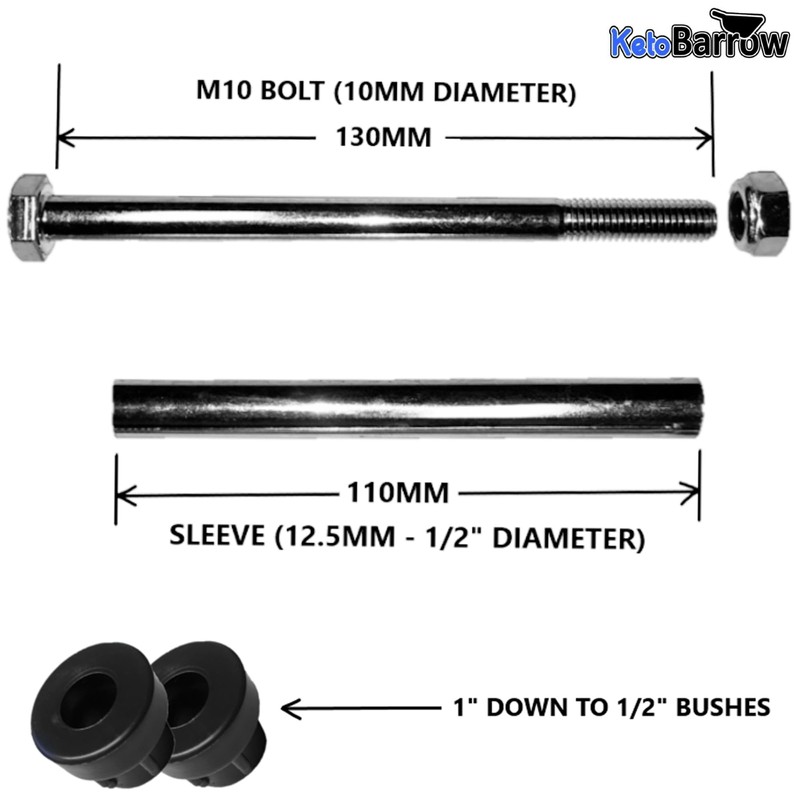 REPLACEMENT WHEELBARROW/WHEEL BARROW AXLE SET - 130MM - TO FIT