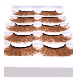 MISSLADY Colored Lashes 20mm 3D Faux Mink Brown Eyelashes False Lashes Strips (FM-306, 14-20mm, 5 Pairs)