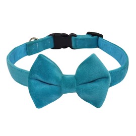 WDPAWS Dog Collar with Bowtie Soft Velvet Material with Quick Release Buckle for Small Dogs (Blue, S)