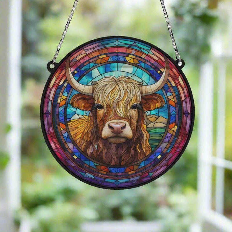 Image Industry Highland Cow Stained Glass Effect Suncatcher - Garden