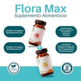Pack Probióticos y Prebióticos Bioflora Max 30 Billones 35 Caps + 50 Billones 35 CAPS, Vegano Ácido Resistente, Combinación de Bifidobacterias y Lacto