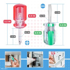 2Pcs Short Phillips-Head and Flathead Screwdrivers - Magnetic Screwdriver Set - Pocket Screwdriver Magnetic Tip Slotted Screwdriver Stubby Screwdriver Mini Phillips Screwdriver