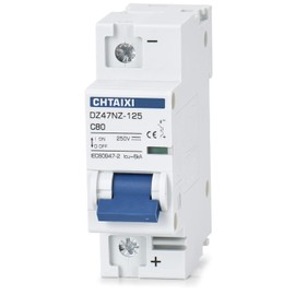 Chtaixi DC Miniature Circuit Breaker, 1 Pole 250V 80 Amp Isolator for Solar PV System, Thermal Magnetic Trip, DIN Rail Mount, High Current DC Disconnect Switch MCB 1P C80