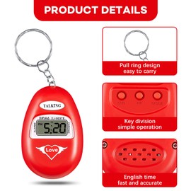 2 Pcs English Language Talking Key Chain Clock Big Voice with Alarm Talking Clock for Blind People Visually Impaired Elderly Low Vision Clocks Talking Alarm Clock Keychain Black Red