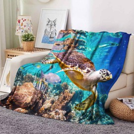 BNREDA Cuddly Blanket, Turtle, Animals in the Ocean, Fluffy Flannel Fleece Blanket, Couch Blanket for Children and Adults (Animal-1, 130 x 150 cm)