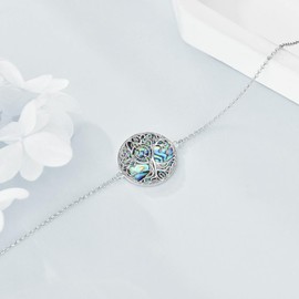 YFN Tree of Life Bracelet Sterling Silver Abalone Shell Tree of Life Bracelet Jewellery Gifts for Women Girls, Sterling Silver, No gemstone