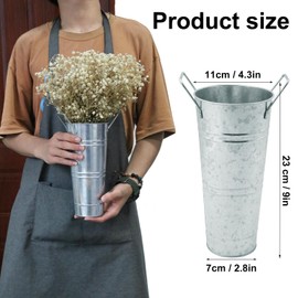 6 PCS 9 Inch Tall Galvanized Flower Bucket with Handles, Metal Vase for Cut Flowers, Country Wedding, Table Centerpiece Decorations,Vintage Style Flower Containers, by GENHAKON.