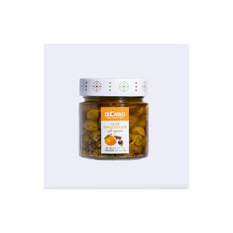 De Carlo Pitted Olives with Citrus in Extra Virgin Olive