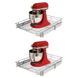 DINDON Pull Out Cabinet Organizer, (14" W x 18" D) Heavy-Duty Metal Sliding Drawer Shelf, Bathroom Under Sink Kitchen Cabinets Organizer and Storage Slide Out Shelves, Chrome, 1 Tier, 2 Pack