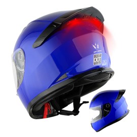1Storm Motorcycle Youth Kids Street Dirt Bike ATV BMX MX Go Cart Karting Full Face Helmet with LED Tail Light: LED-B15 Glossy Blue