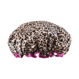 Vintage Leopard Print Shower Cap for Long Hair Braids Womens Fabric Waterproof Large Leopard Shower Caps for Women Washable Elastic Adjustable Bath Hair Caps for Washing Spa Bath Cap for Women Trendy