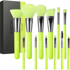 docolor Juego de Brochas de Maquillaje, 10 Brochas de Base Sintéticas Kabuki de alta calidad, para mezclar, polvos faciales, correctores, sombras de ojos, color verde neón