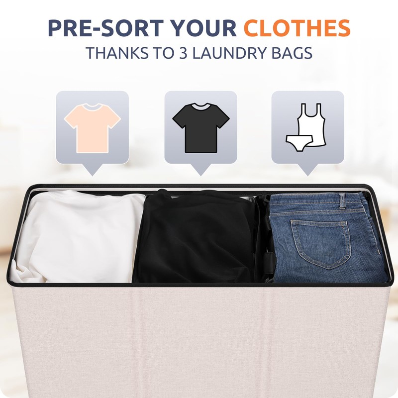 SOLEDI 180L 3-Section Laundry Hamper with Lid, Extra Large Dirty