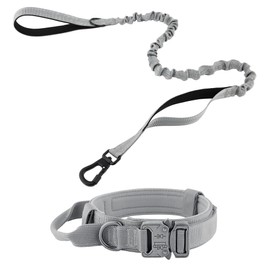 Plutus Pet Tactical Dog Collar, Soft Padded, Adjustable With Heavy Duty Metal Buckle, Military Dog Collar With Control Handle For Medium Large and Extra Large Dogs (XL, Grey Set)