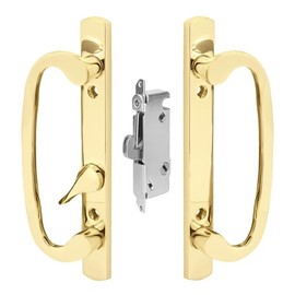 8.5" Legacy Sliding Patio Glass Door Handle Set – Offset Latch, Non-Keyed, Gold – Sash Controls 2265 Handle – Includes 45° Mortise Lock – Fits 3-15/16” Screw Spacing & 1-1/4" to 2-1/4" Thick Doors