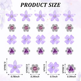 Nogeqi 20 Pcs Mini Purple Rhinestone Flower Hair Clips Cute Hair Pins Decorative Wedding Bridal Hair Barrettes and Pins Bridal Accessories for Girls Women (4 Floral Patterns)