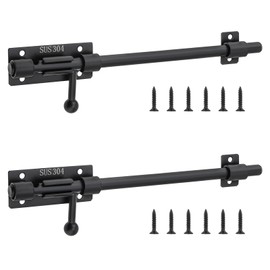 HOJLKLD HOJLKLD Slide Bolt Gate Latch, 2 Pack 10 Inch 304 Stainless Steel Barrel Bolt Latch with 8 mm Padlock Hole, 10 mm Bolt Heavy Duty Black Sliding Latch Lock (Black, 10 Inch)