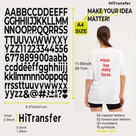 HiTransfer Iron on Letters for Clothing, 10 Sheets 1390 Pieces Iron on Numbers and Heat Transfer Vinyl Letters for Fabric, with 1-Inch A-Z and 0-9 Alphabet Stickers for T-Shirts (White)