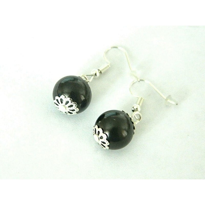 SHUNGITE EARRINGS 12mm beads