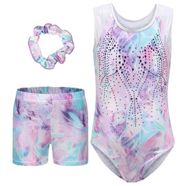 SEAUR Girls' Leotard Gymnastics Shorts Headband Set Kids Gymnastics Jersey Shorts Gymnastics Sleeveless / Long Sleeve Leotard Dance Clothing, A05 Purple