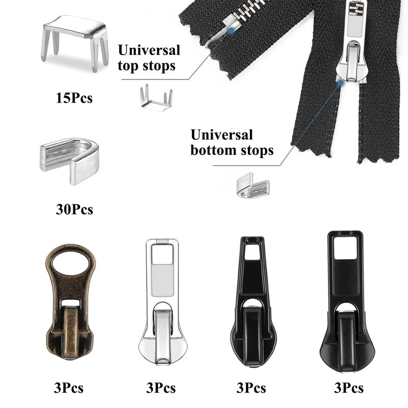 wimony 57 Pcs Metal Zipper Replacement Repair Kit,Universal Zipper Pulls