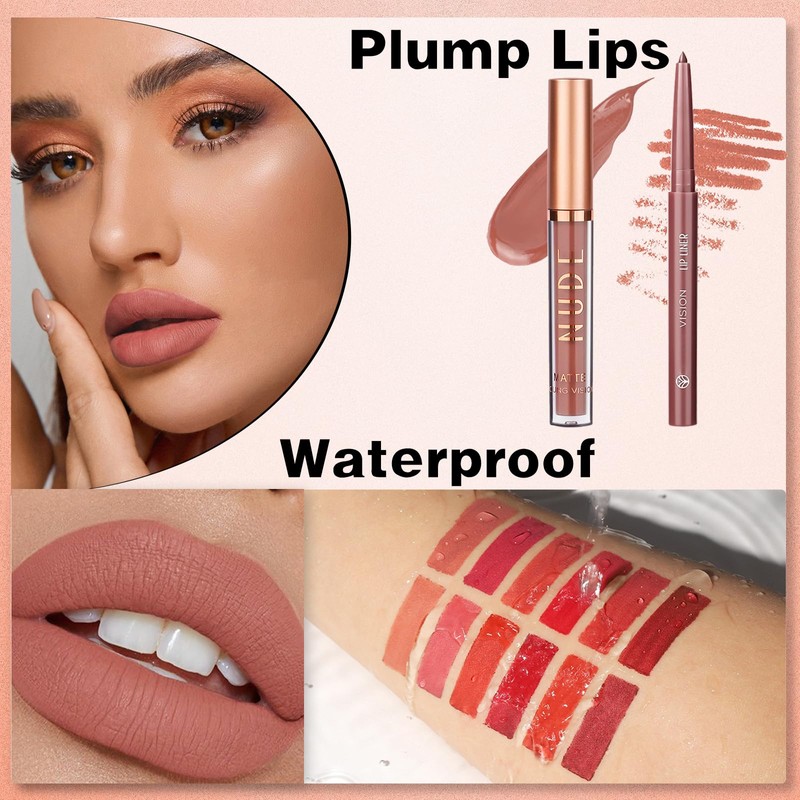 Liquid Lipstick Lip Liner Set, Waterproof & Smudge-proof Lip Gloss