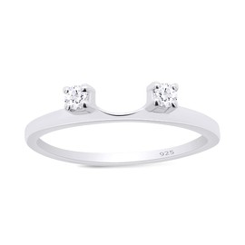 AFFY 0.12 Carat Round White Cubic Zirconia Two Stone Enhancer Guard Ring 14K White Gold Over Sterling Silver Ring Size-6