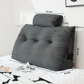 Rycwola Headboard Wedge Pillow with Neck Roll Pillow Large Headboard Pillow Twin Wedge Pillow Headboard Soft and Supportive Bed Rest Reading Pillows for Sitting in Bed with Removable Cover