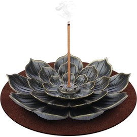 DK177 Brass Incense Holder, Lotus Incense Holder for Sticks, Incense Burner with Removable Ash Catcher and Mat, for Home, Office, Yoga, Meditation