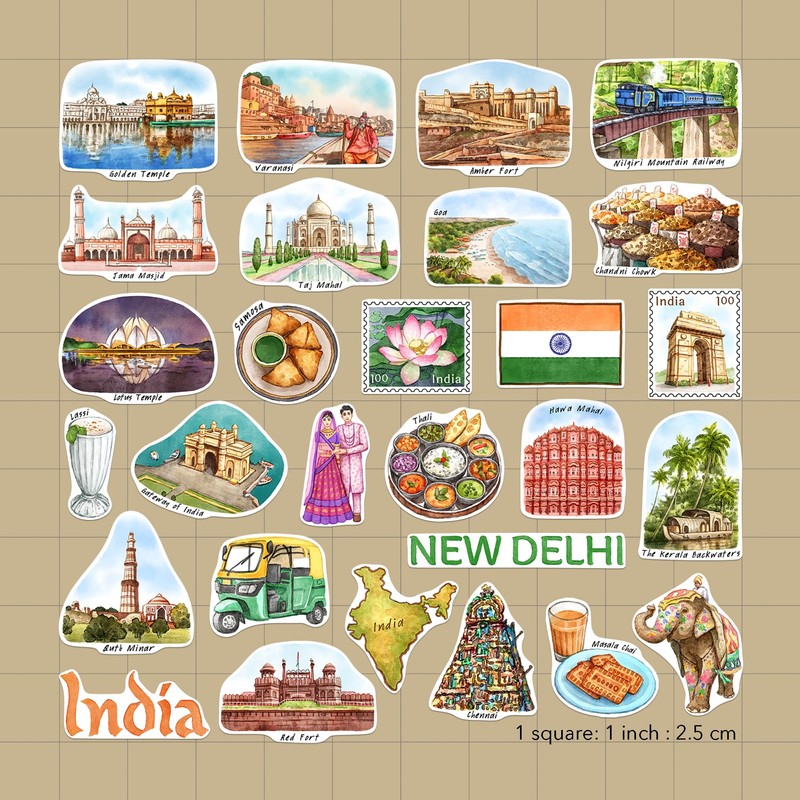 Navy Peony India Travel Stickers