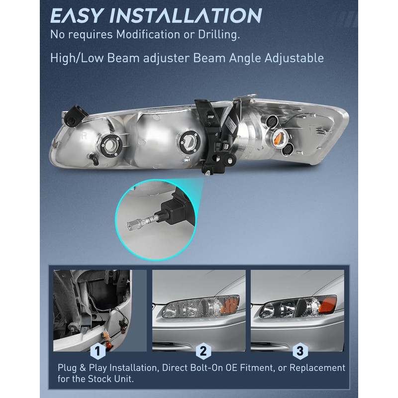 Nilight Headlight Assembly Compatible with 2000 2001 Toyota Camry Replacement