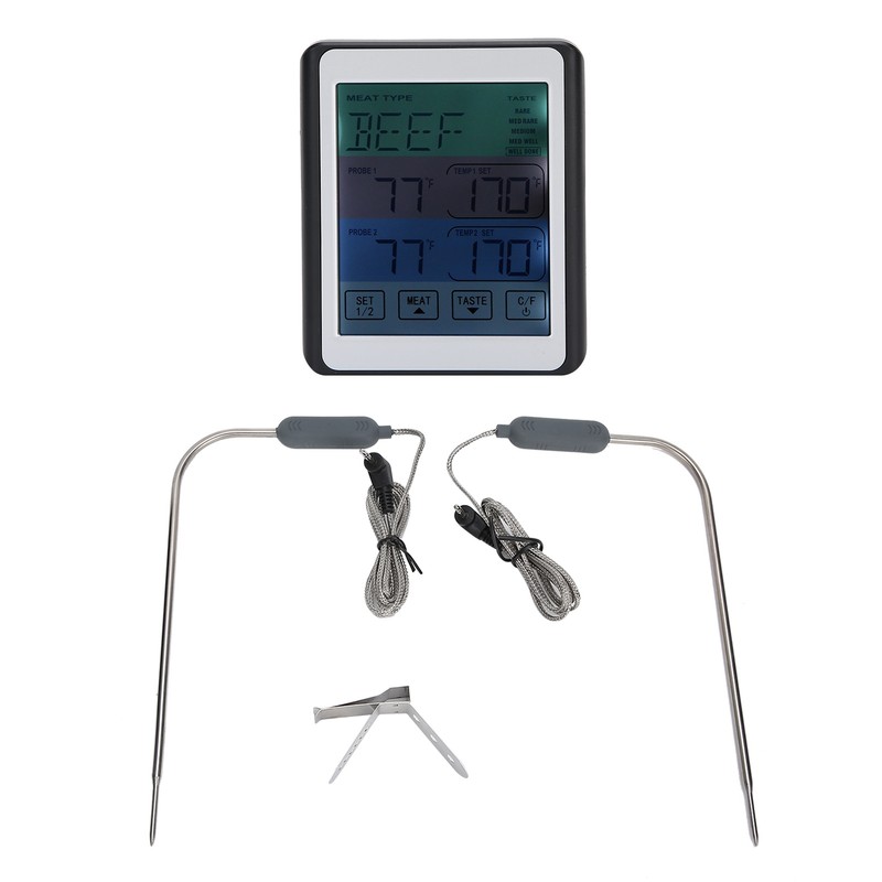 Digital Thermometer Dual Probe Meat Temperature Meter Tester Timer Alarm