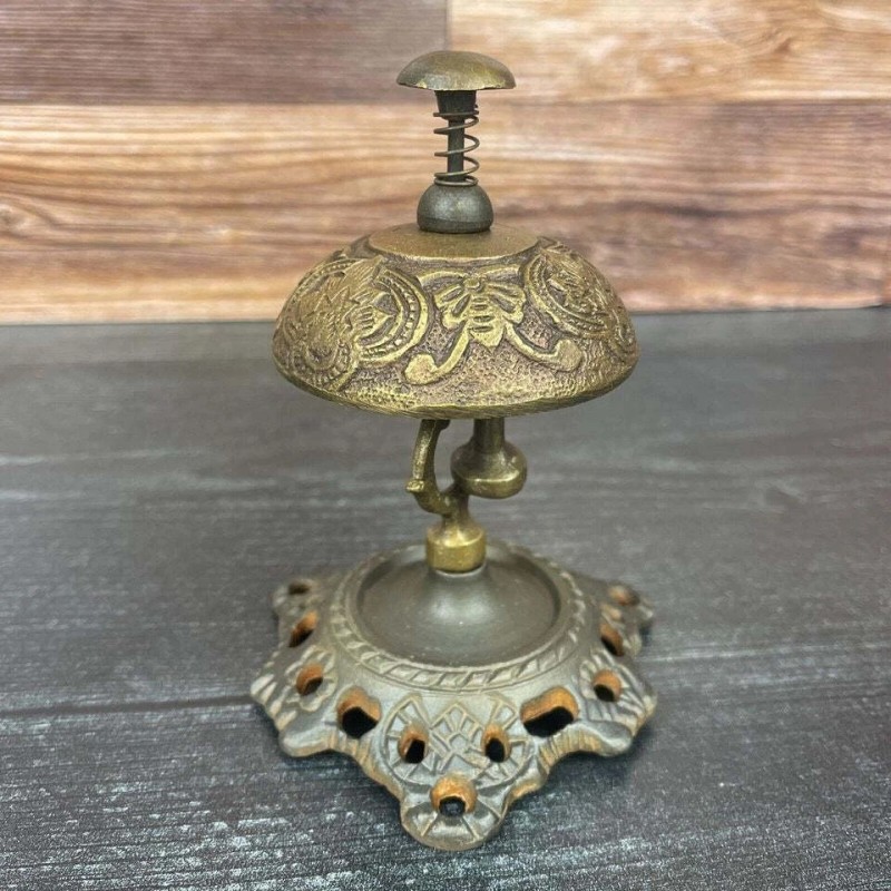 Hotel Desk Bell On Stand Solid Brass With Butterfly Engraving