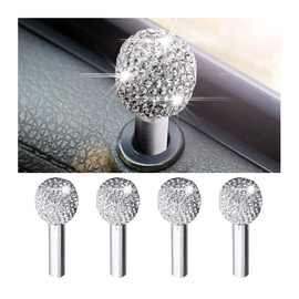 BELOMI 4PCS Bling Car Inner Door Lock Covers, Crystal Rhinestones Automotive Pull Rod Bolt Decoration Stickers Sparkly Door Bolt Cap, Universal for Vehicles（White）