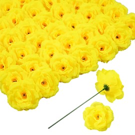DH EYB 50 Pack Yellow Roses Artificial Flowers Bulk,Fake Rose 3 Inches and 6 Inches Stem，Used for Wedding Decoration DIY Handmade Flowers Silk