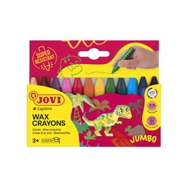 Jovi Wachsmalstifte Jovicolor, geruchlos, bruchsicher, leicht auswaschbar, für alle Altersgruppen, Schachtel mit 12 Farben