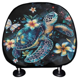 WUYOJUXA 2 Pcs Sea Turtle Seat Headrest Cover Set Universal Vehicle Seat Pillow Covers Funny Turtle Elastic Auto Head Rest Protector Soft Head Rest Cushion Pads,Fit Most Vehicle,Sedan,Truck, SUV, Van